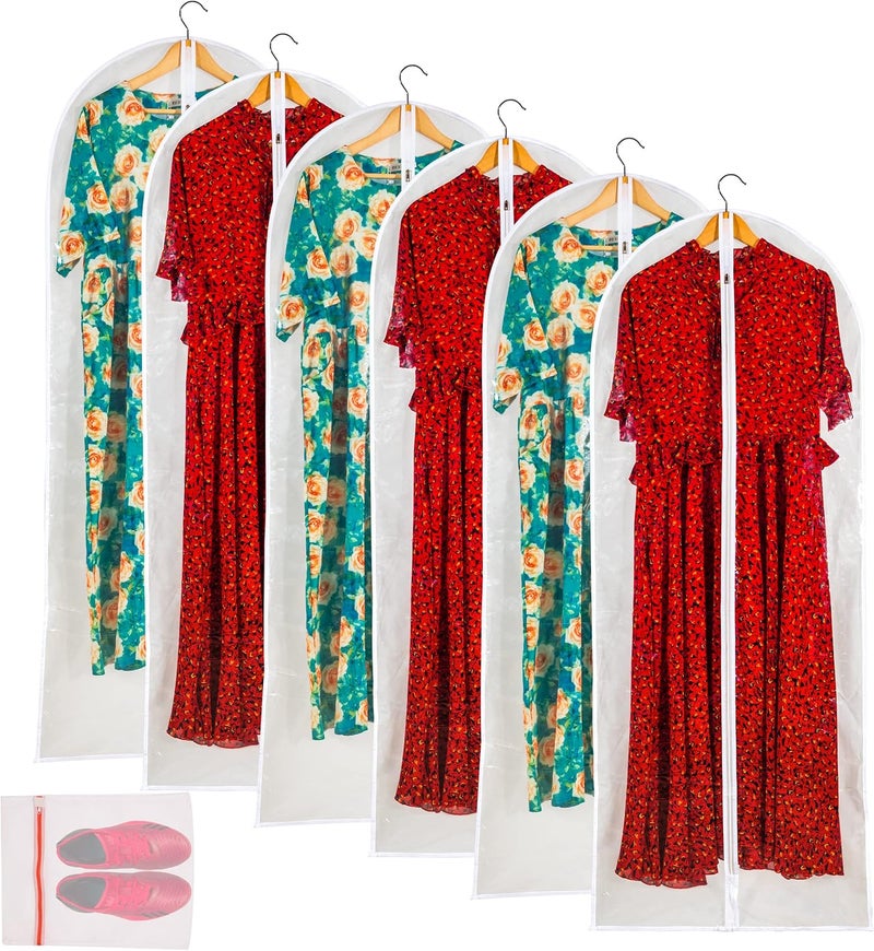 MS KITCHEN Clear Garment Bags for Long Gowns, Vinyl Dress Storage Bags, Zippered Plastic Protector for Dresses, 24"x60", 6 Pack - Image 1
